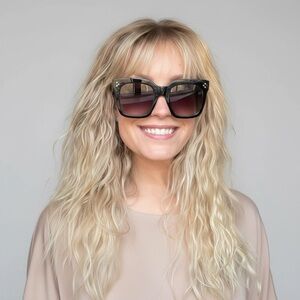 Oversized Square Ombré Lens Black Sunglasses